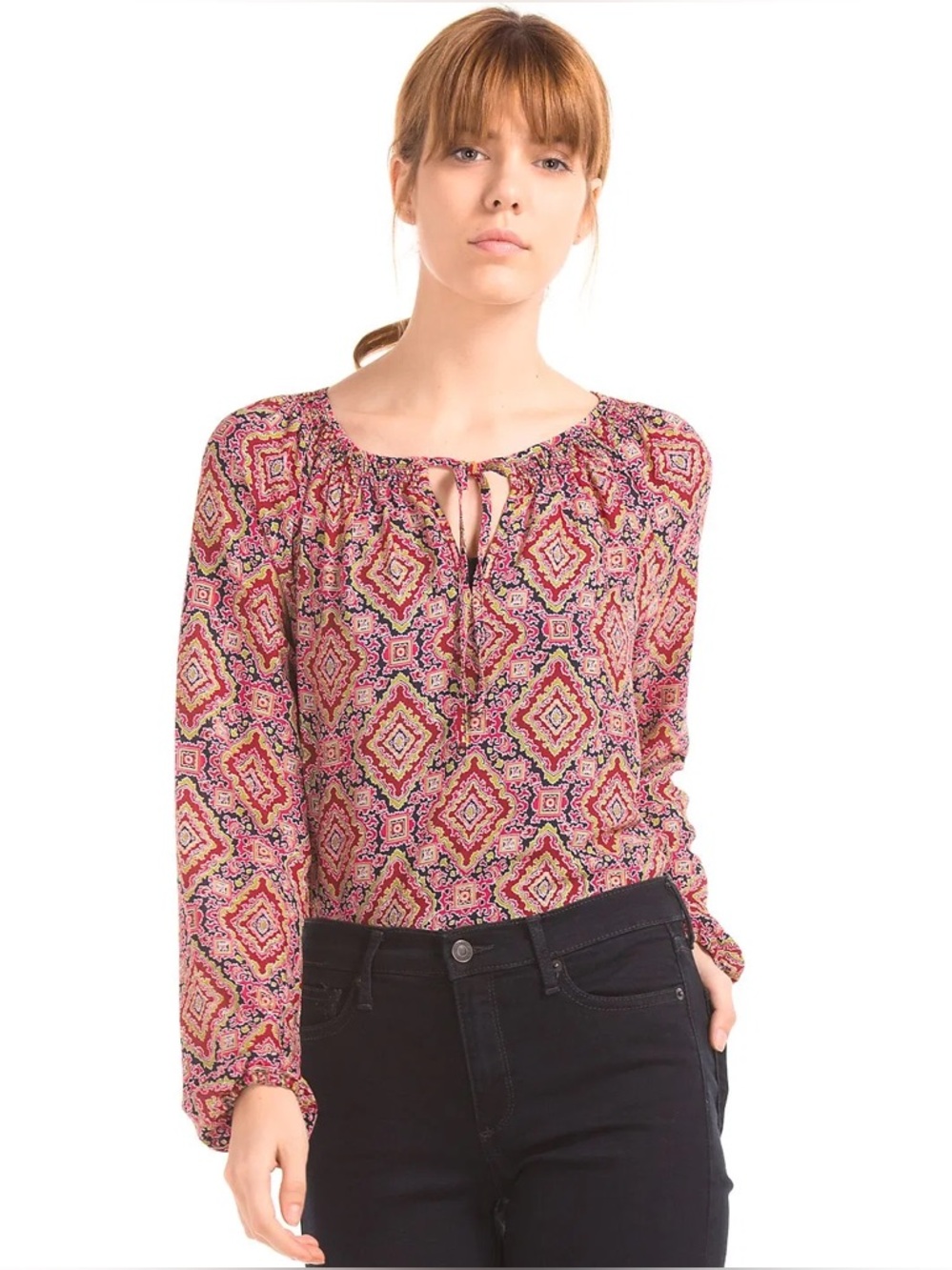 GAP Pink Geometric Printed Long-Sleeve Blouse